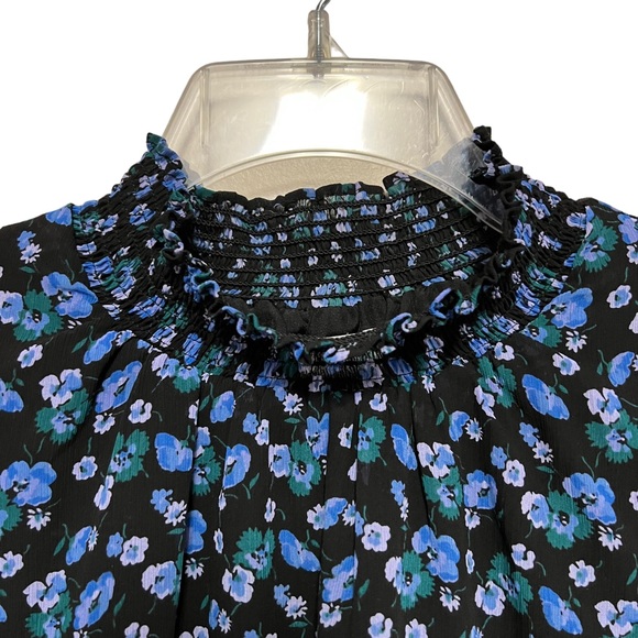 J Crew Navy Floral long Sleeve Top Size Medium - Picture 3 of 5